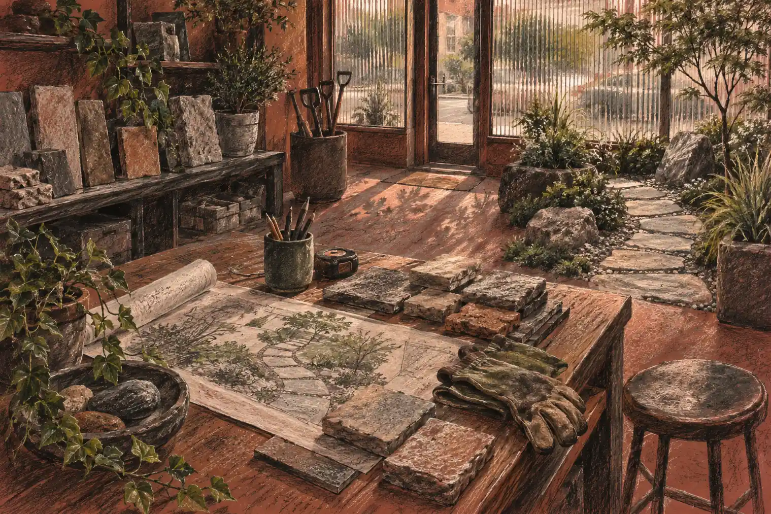Illustration of landscaping businesses and their working space